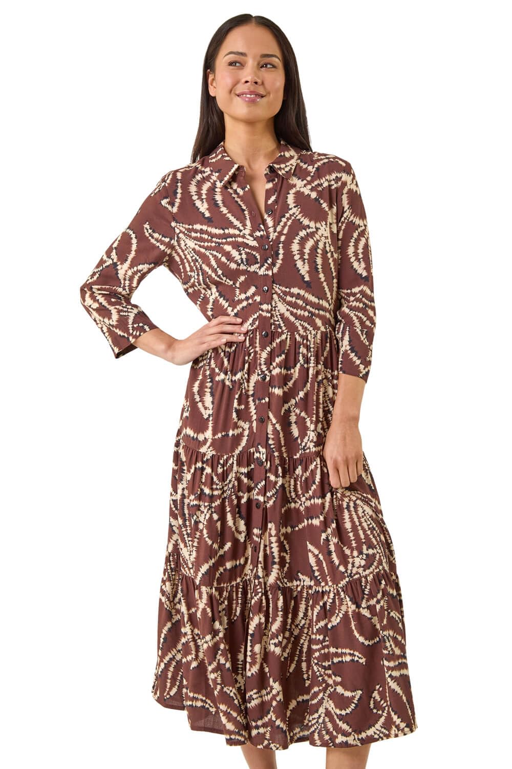 Roman Women's Chocolate Petite Tiered Midi Dress In Size 18
