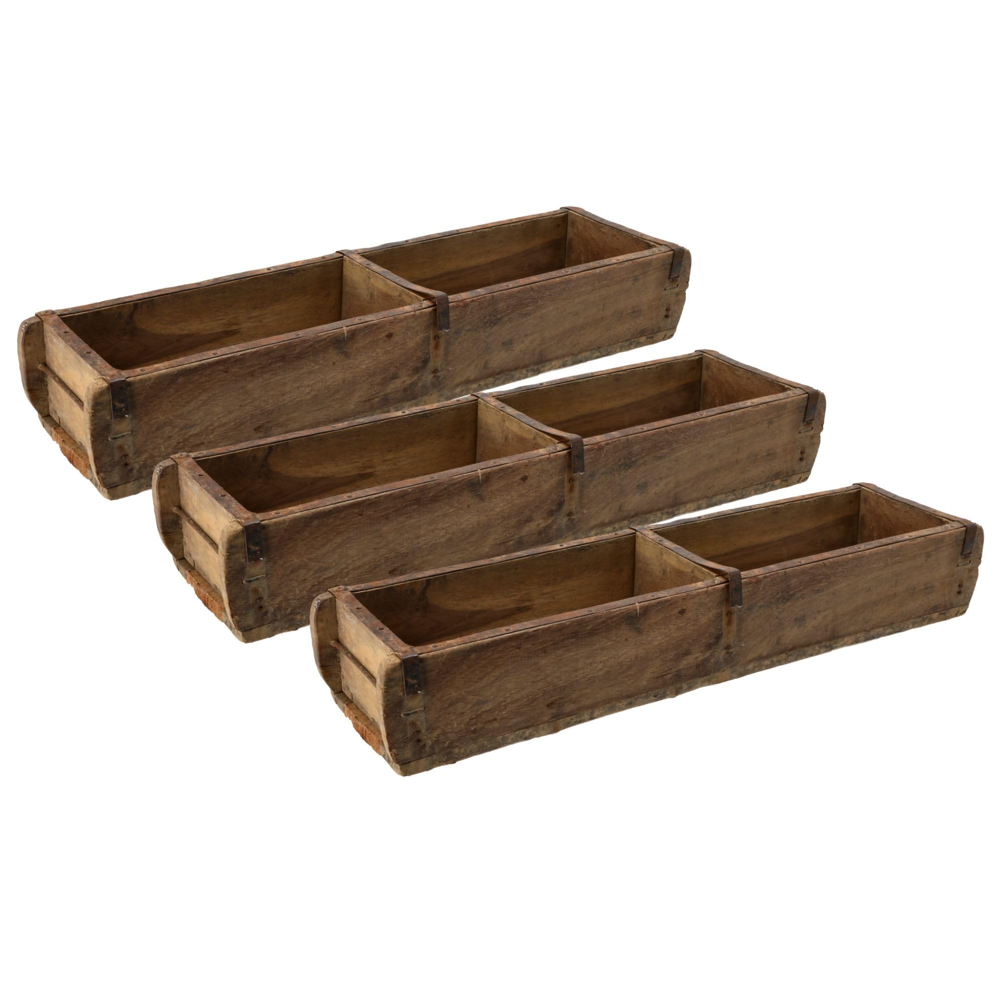 Novaliv 3x Holzkiste Vintage 58 x 15 x 10 cm Alte Ziegelform Holz Groß ZWEI KAMMER Allzweckkiste aus recyceltem Altholz Balken Jede Form EIN Unikat