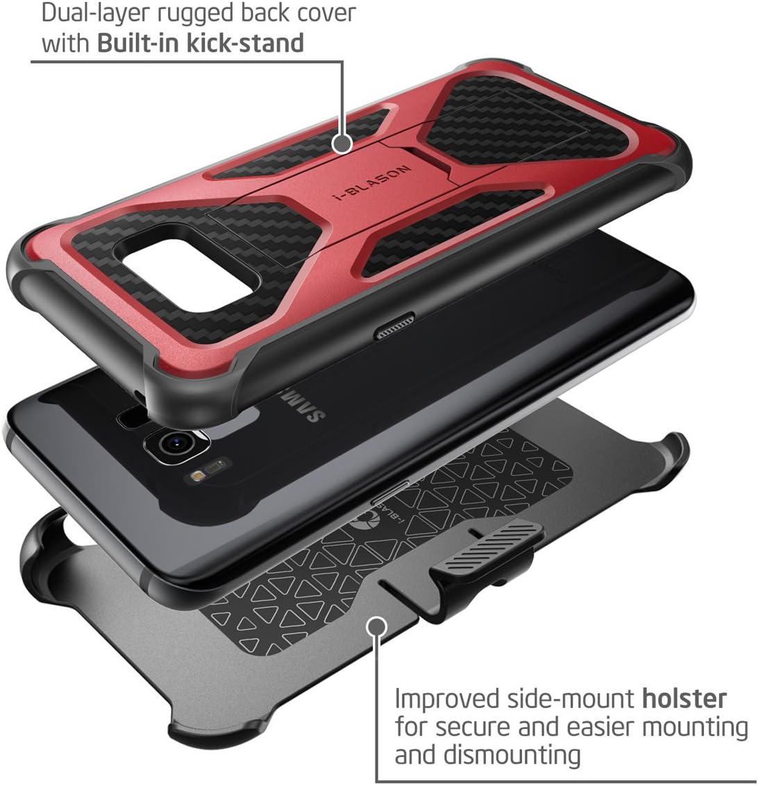 i-Blason Transformer Series Case for Galaxy S8+ Plus, [Kickstand] [Heavy Duty] [Dual Layer] Holster Cover with [Locking Belt Clip] for Samsung Galaxy S8+ Plus 2017 Release (Red)