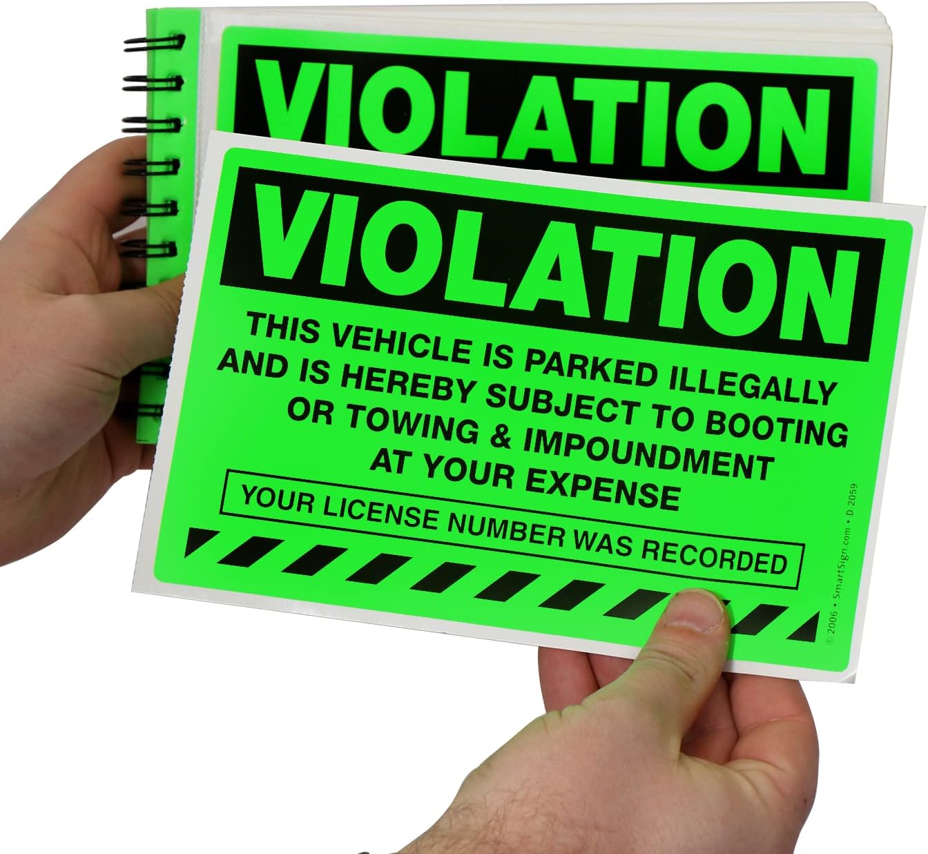 SmartSign Parking Violation Stickers - 50 Stickers Book with Liners, 5 x 8 inch, Vehicle Illegally Parked Sticker, Hard to Remove Write-On Tickets, Fluorescent Green