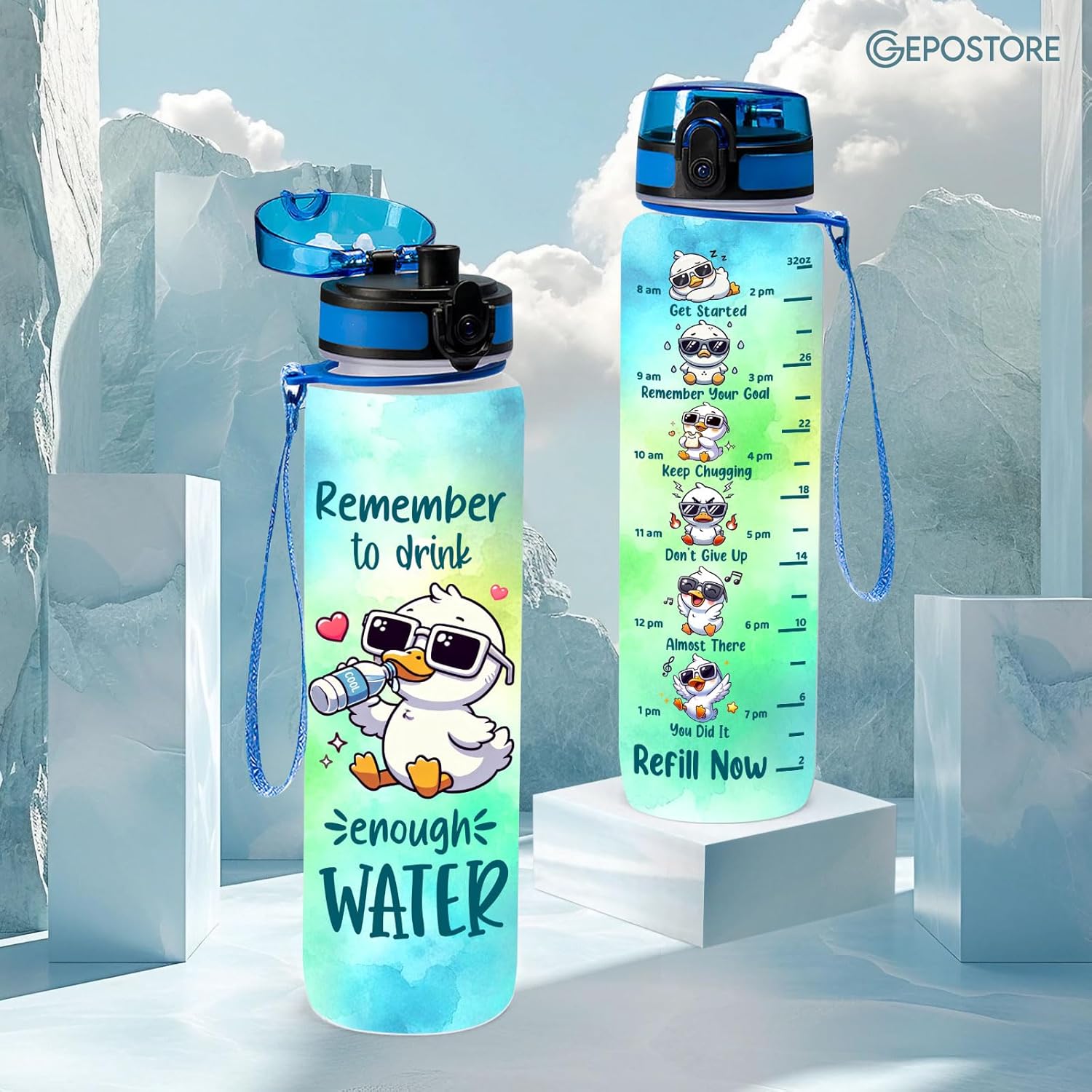 32 Oz Water Track Bottle, Remember To Drink Water Bottle, Water Bottle With Time Marker, Duck Motivational Insulated Water Bottle, Gifts For Family Friend, Birthday Gifts - Image 3