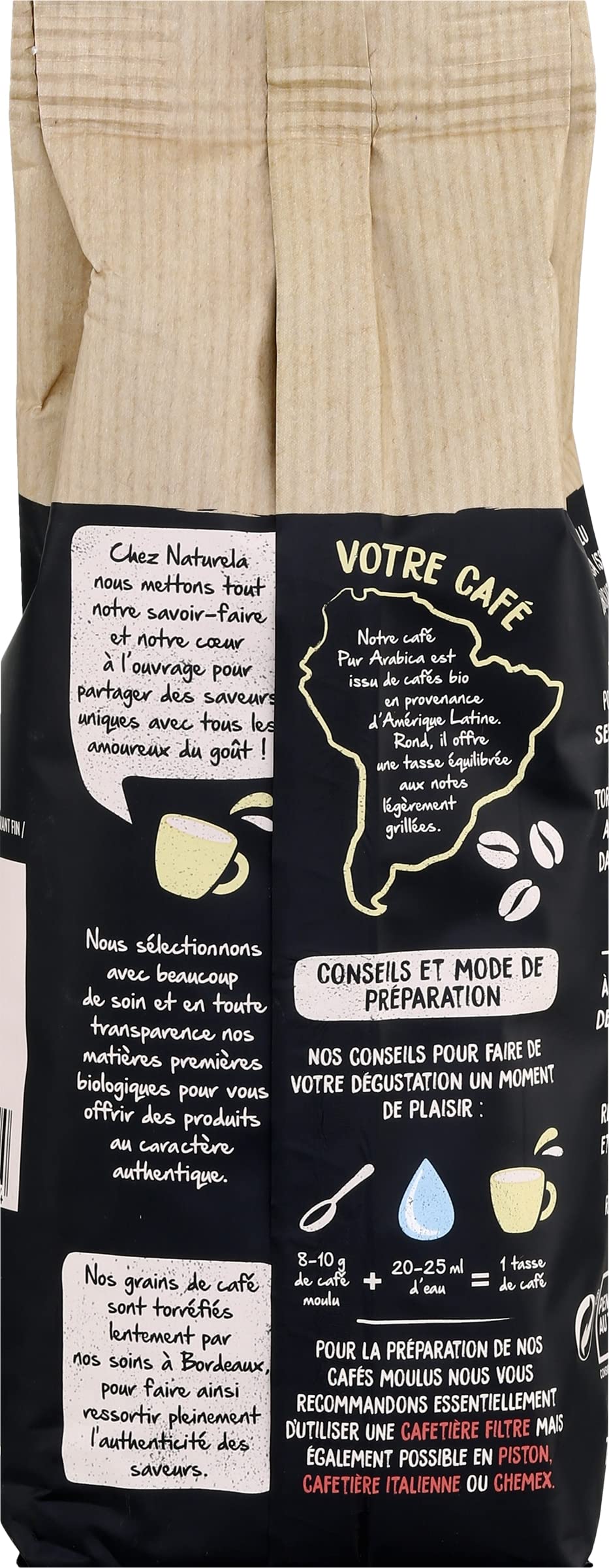 NATURELA - Café Bio Moulu - Café Arabica Bio - Torréfaction Lente - Fabriqué en France - 250 g