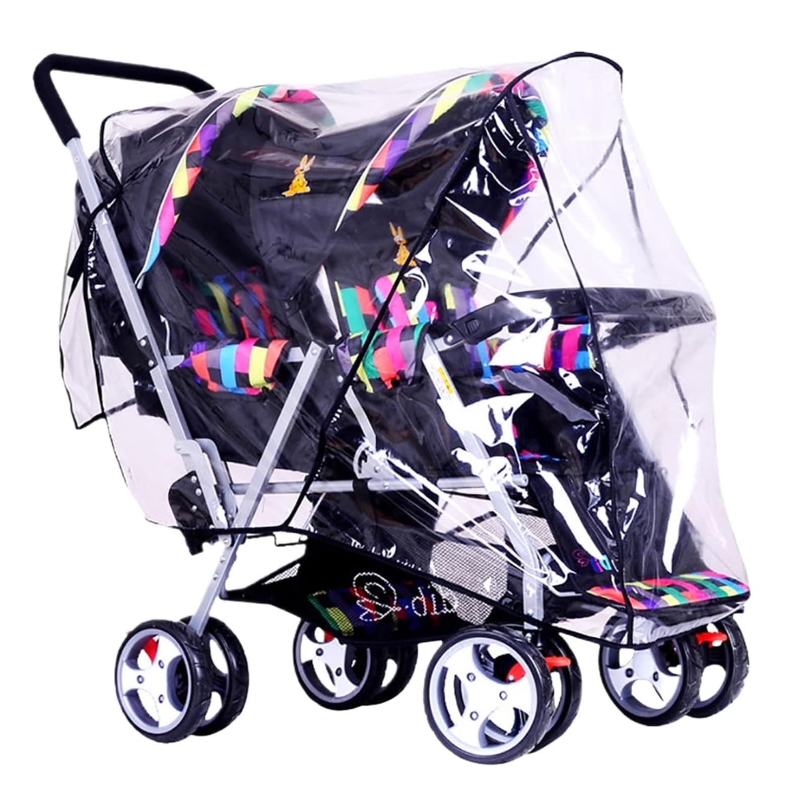Twin Stroller Rain Cover Front and Rear Pushchair Water-Resistant Universal Weather Protection PVC Buggy Shield with Air Holes Clear