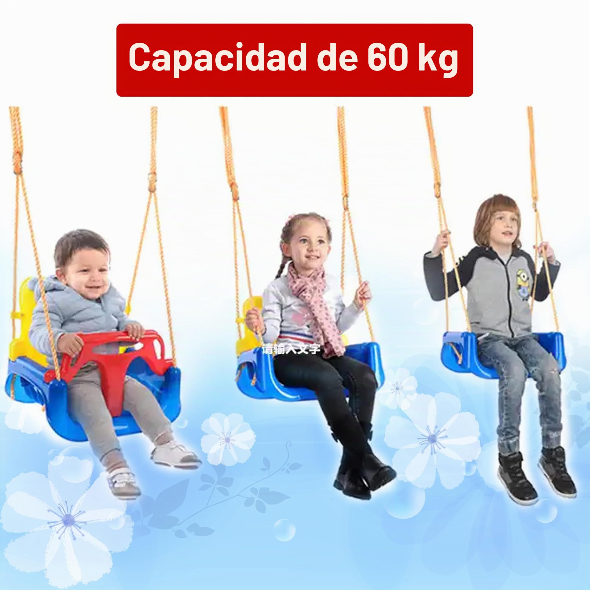 Coil Columpio para bebé, 3 en 1, Asiento de bebé Ajustable y con Columpio Creciente, Columpio de jardín para bebés y niños con Respaldo y cinturón de Seguridad, soporta hasta 60 kg