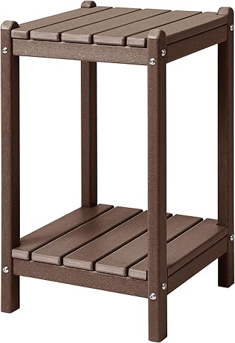 Miniatura 29 de LZRS Mesa auxiliar para exteriores, mesa auxiliar ovalada Adirondack doble con almacenamiento de 2 niveles, mesas auxiliares de HDPE para patio