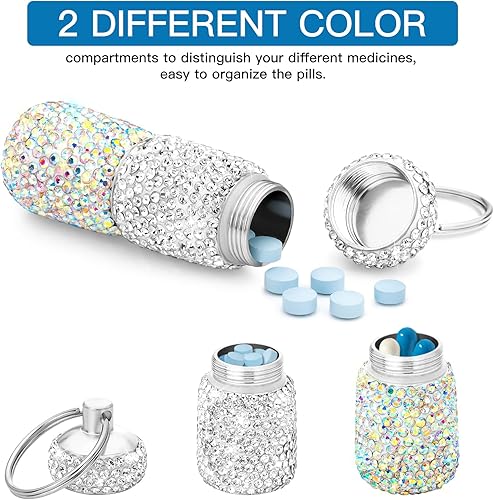 Miniatura 3 de Soleebee Pastillero portátil con 2 compartimentos, organizador de píldoras de viaje pequeño al aire libre, impermeable, contenedor de píldoras de