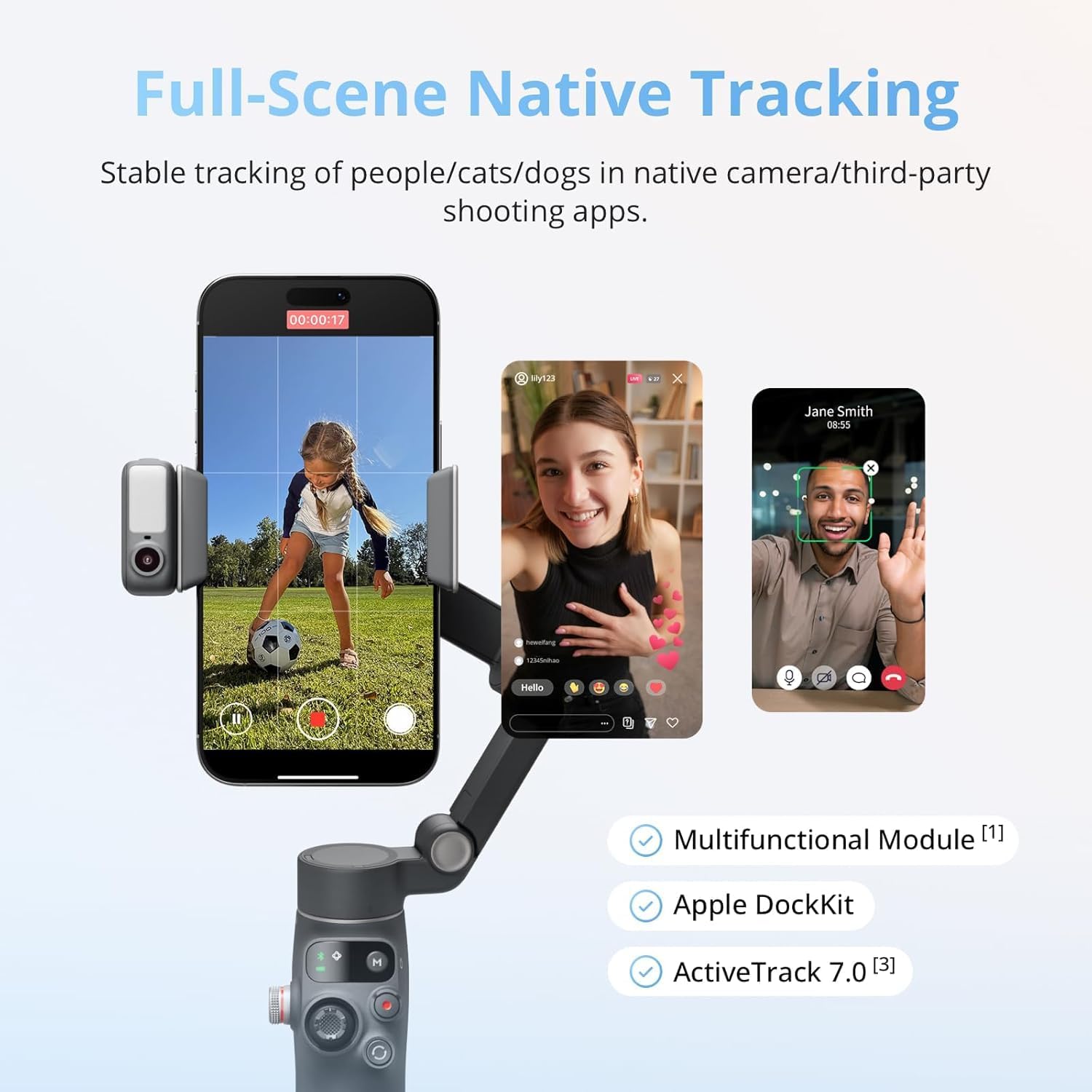 DJI Osmo Mobile 8 Gimbal Stabilizer for Phone, Native Tracking with Audio & Lighting, 360° Pan Rotation, Extension Rod & Tripod, Robust 3-Axis Stabilization + Wireless Mic Set + Charger + Wall Charger - Image 2