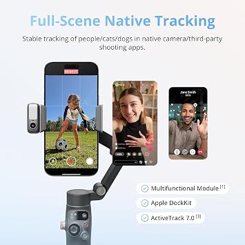 DJI Osmo Mobile 8 Gimbal Stabilizer for Phone, Native Tracking with Audio & Lighting, 360 Pan Rotation, Extension Rod & Tripod, Robust 3-Axis Stabilization + Wireless Mic Set + Charger + Wall Charger