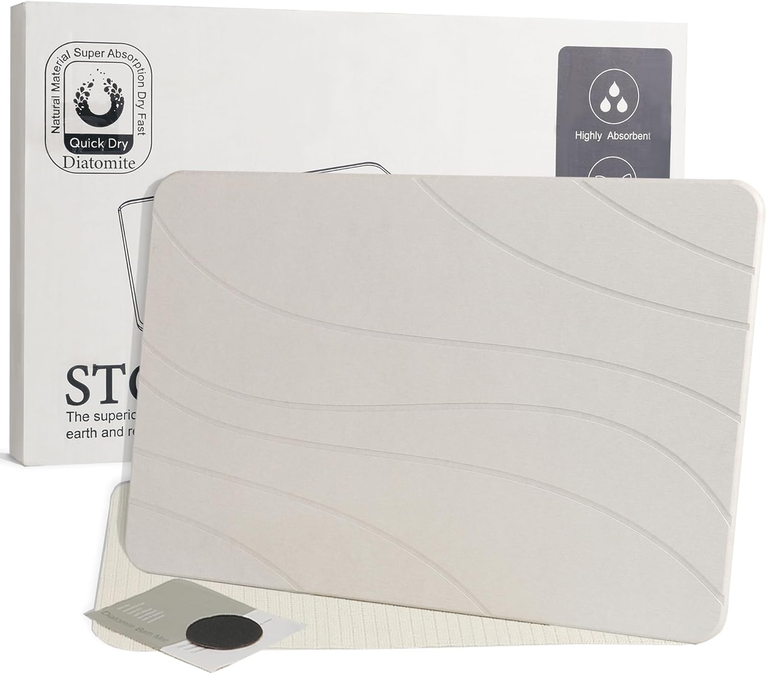 Stone Bath Mat, Quick Drying Bath Mat for Bathroom, Diatomaceous Earth Mat, Quick Dry Shower Mat, Fast Absorbent, Elegant Design, Easy to Clean - White 23.6×15.35