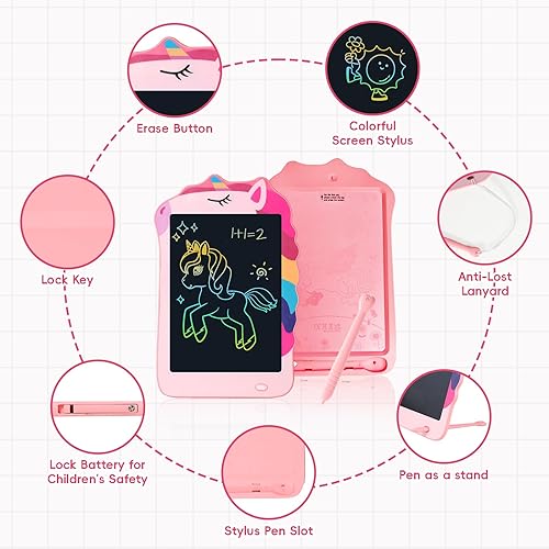 Miniatura 5 de Unicorn Toys - Tableta de escritura LCD para niñas y niños, juguetes coloridos para niños pequeños, tablero de dibujo, juguetes educativos para