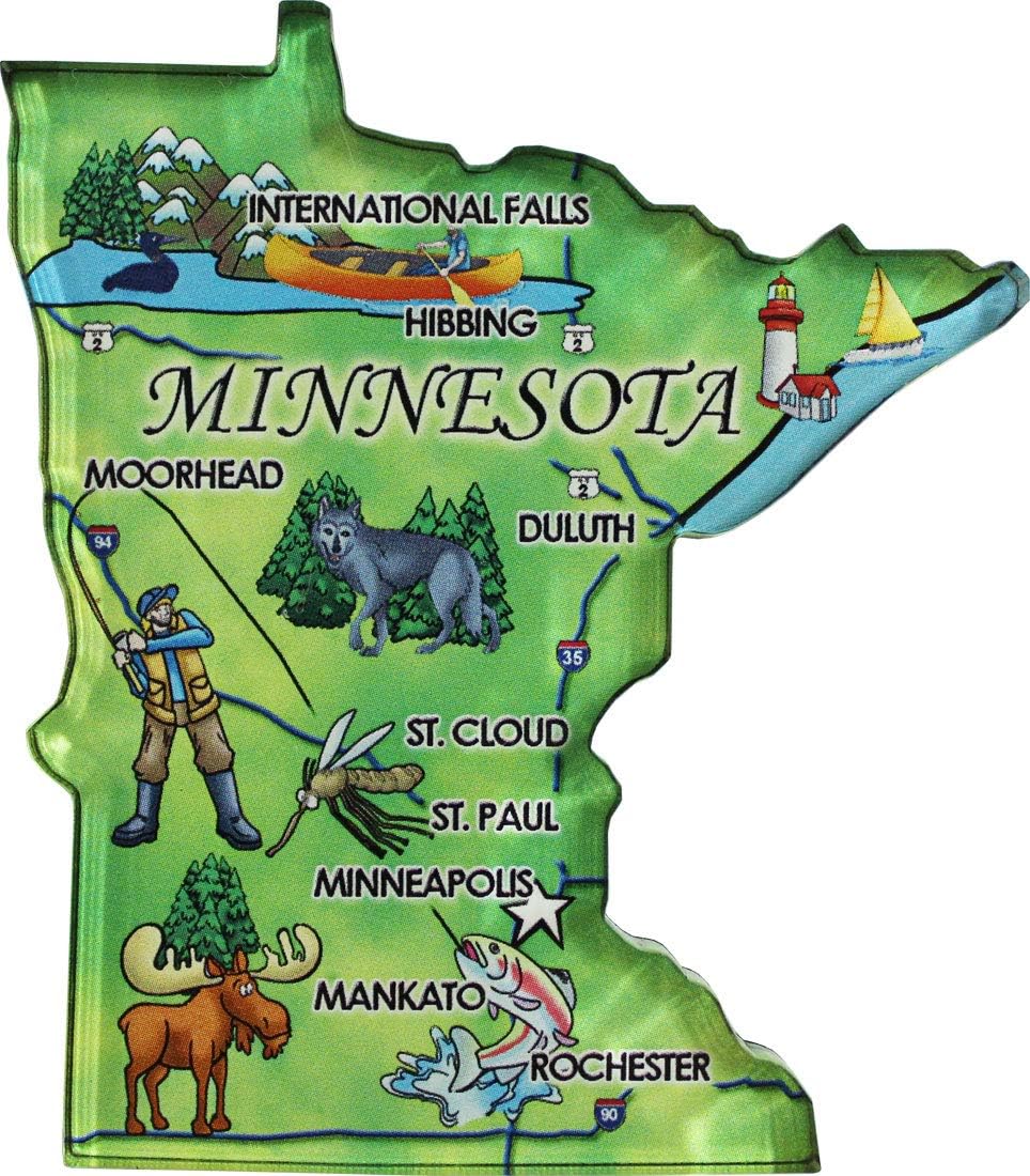 Flagline Minnesota - Acrylic State Map Refrigerator Magnet