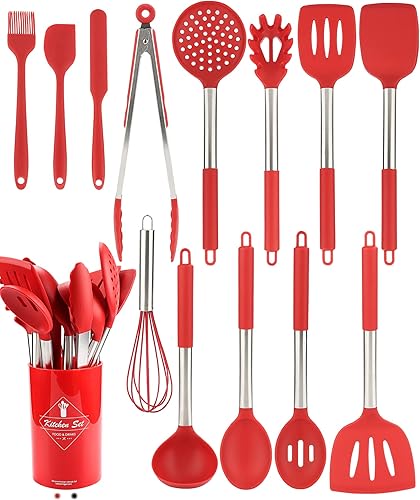 Miniatura 1 de Juego de utensilios de cocina de silicona, resistentes al calor, aptos para lavavajillas, con mango de acero inoxidable, utensilios de cocina