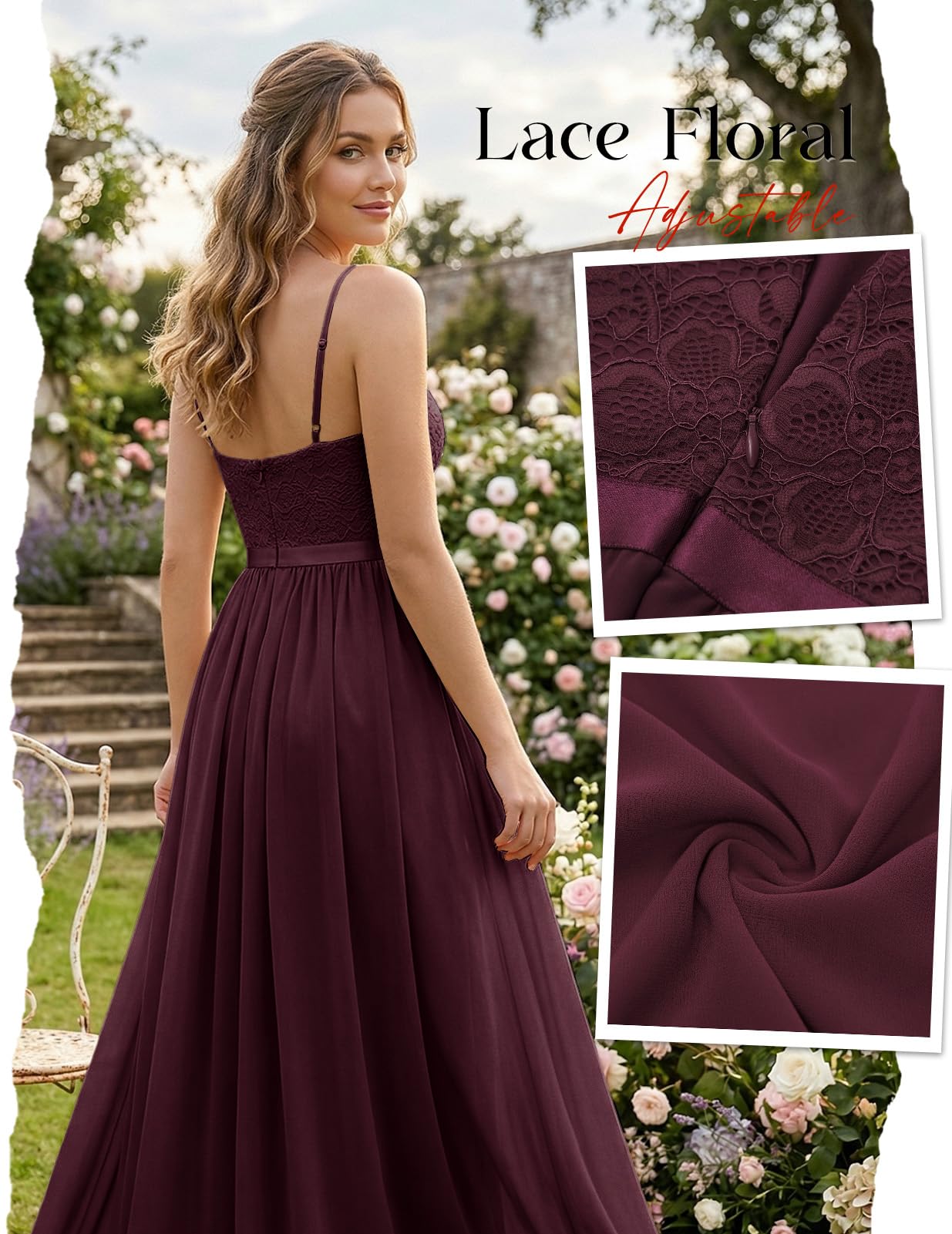 DRESSTELLS Abendkleider Elegant für Hochzeit Festlich Ballkleid Damen Lang Brautkleid Standesamt Brautjungfernkleider mit Spaghettiträger Jugendweihe Kleider