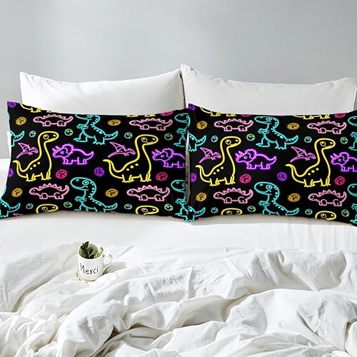 Miniatura 6 de Erosebridal Sábanas de dinosaurio brillante con lindos animales, tamaño individual, sábanas de dinosaurio degradado, ropa de cama de huevos de