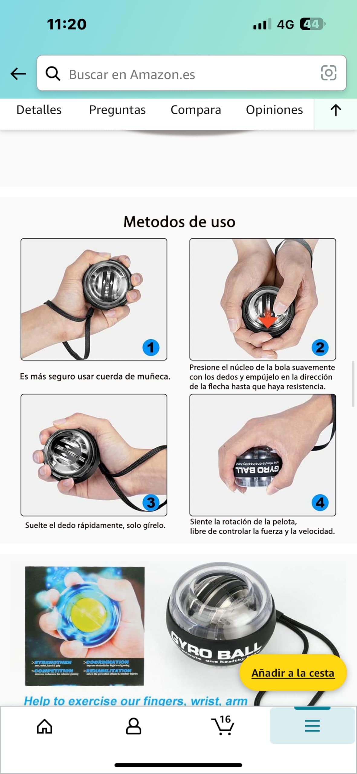 Gyro Ball : balle de rééducation et d'entraînement, renforcement du poignet et avant-bras, force de préhension de JCSSHOPING, avec lumières LED et noyau inoxydable et étui de luxe en cadeau