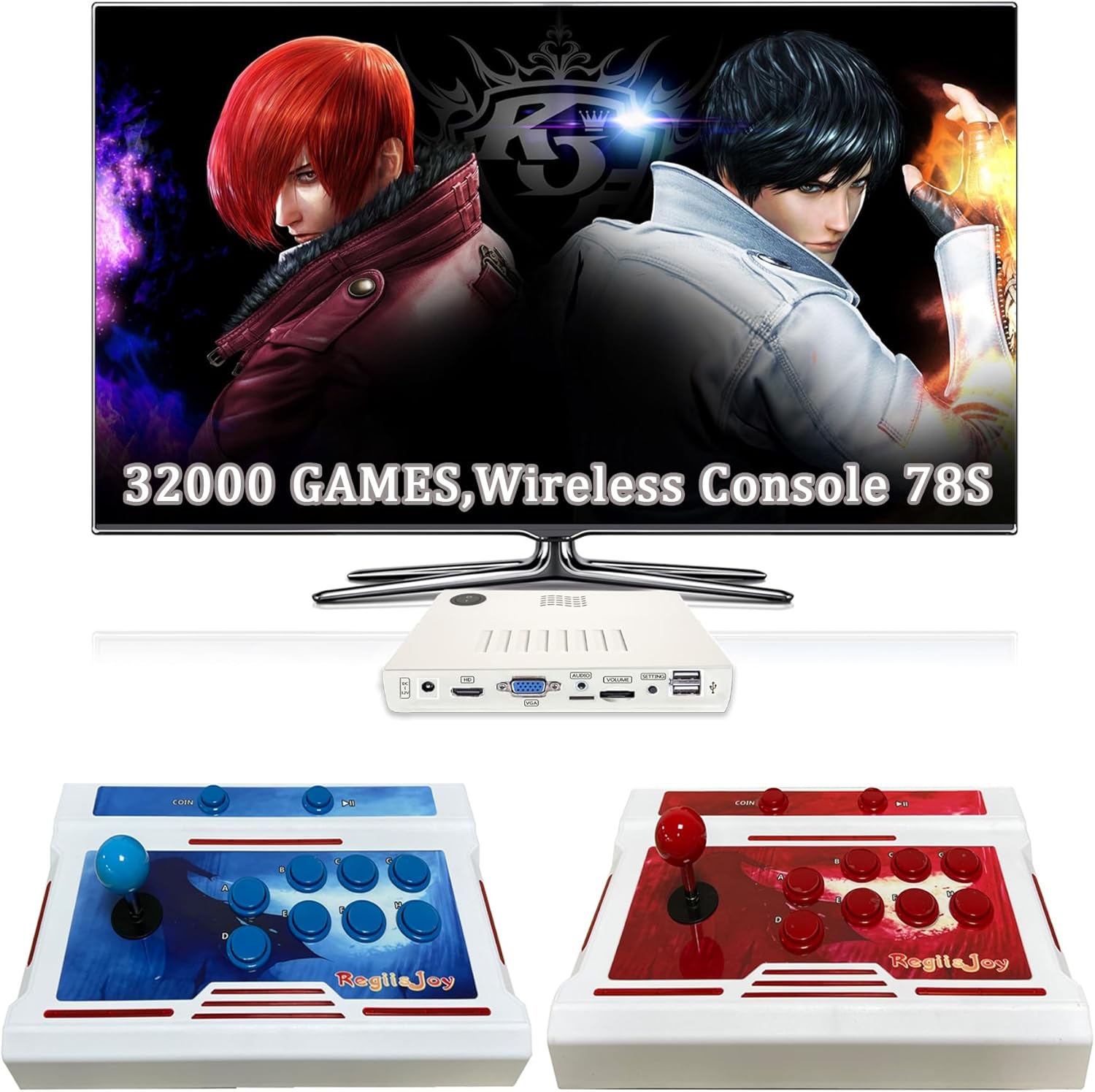RegiisJoy 32000 in 1 Wireless Pandora Box Arcade Game Console 78S Bluetooth for PC Projector 4K TV, 2-4 Players, 1280X720, 3D Games