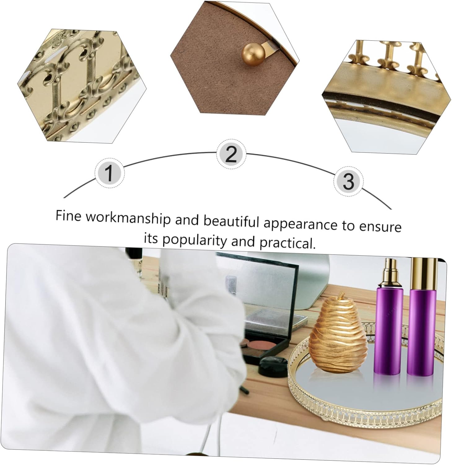 1 PC Ladies Round Plate Dresser Gold Platter Sundries Display Tray Bedroom Style for Bathroom Trinket with Dish Cosmetics European Jewelry Decorative Desktop