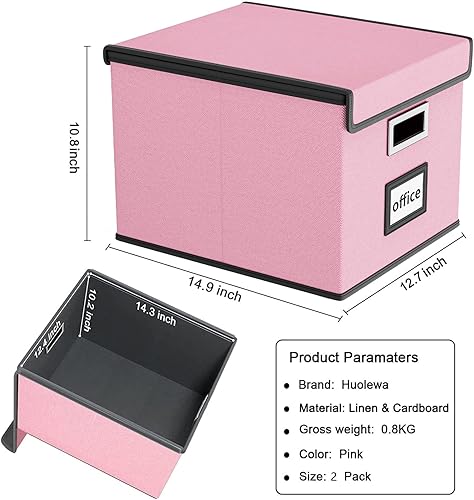 Vista 160 de Huolewa Caja organizadora de archivos con tapa, organizador de carpetas de archivos plegable para almacenamiento de documentos de oficina, caja
