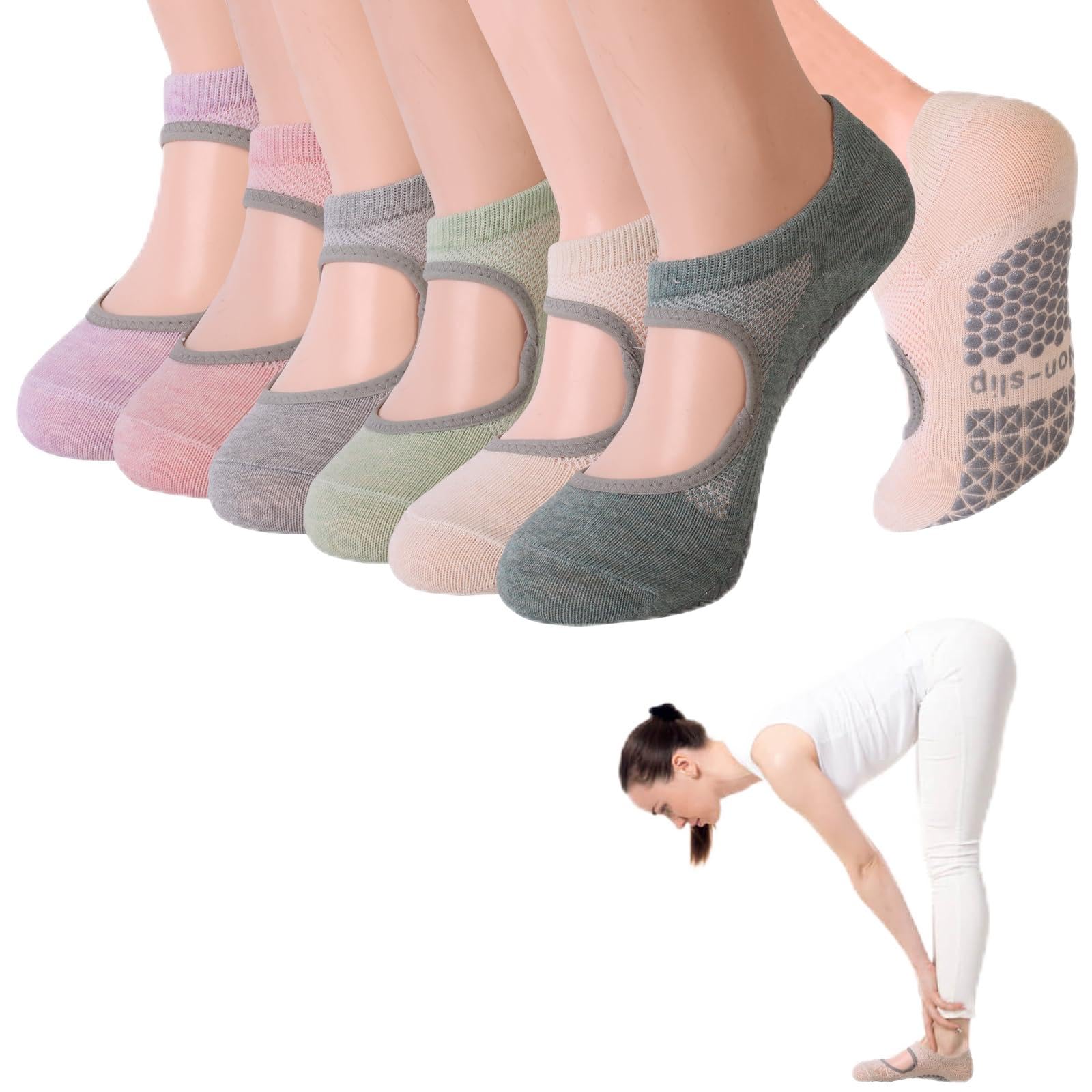 6 Pairs Women's Non-Slip Yoga Socks with Grips–Anti-Slip Silicone Grips, Breathable Barre/Pilates for Women, Sticky Grip for Yoga, Pilates, Barre Classes (Same Size Fits Most)