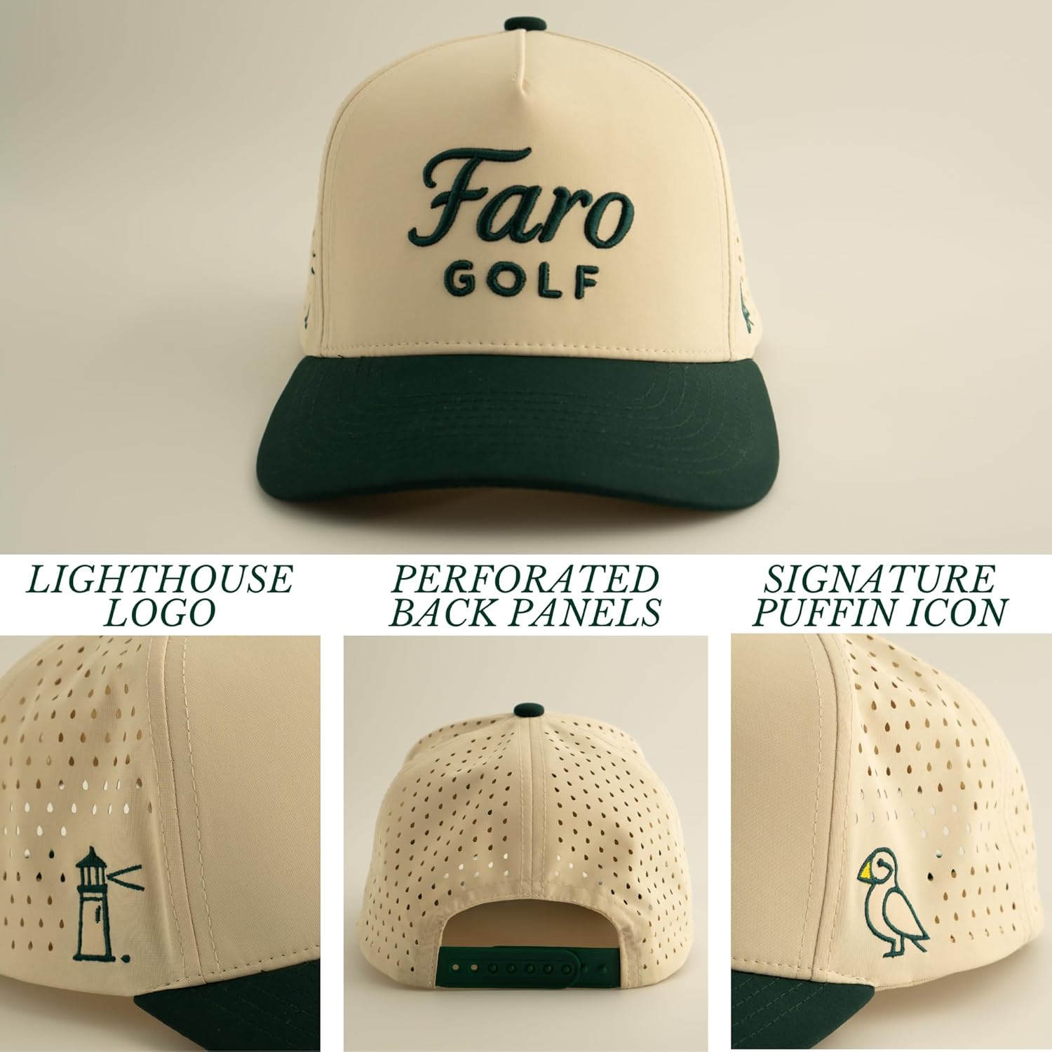 Golf Hat for Men and Women - Adjustable Snapback Cap with Flexible Fit - Lightweight, Breathable, and Sweat Resistant - OSFA Cream