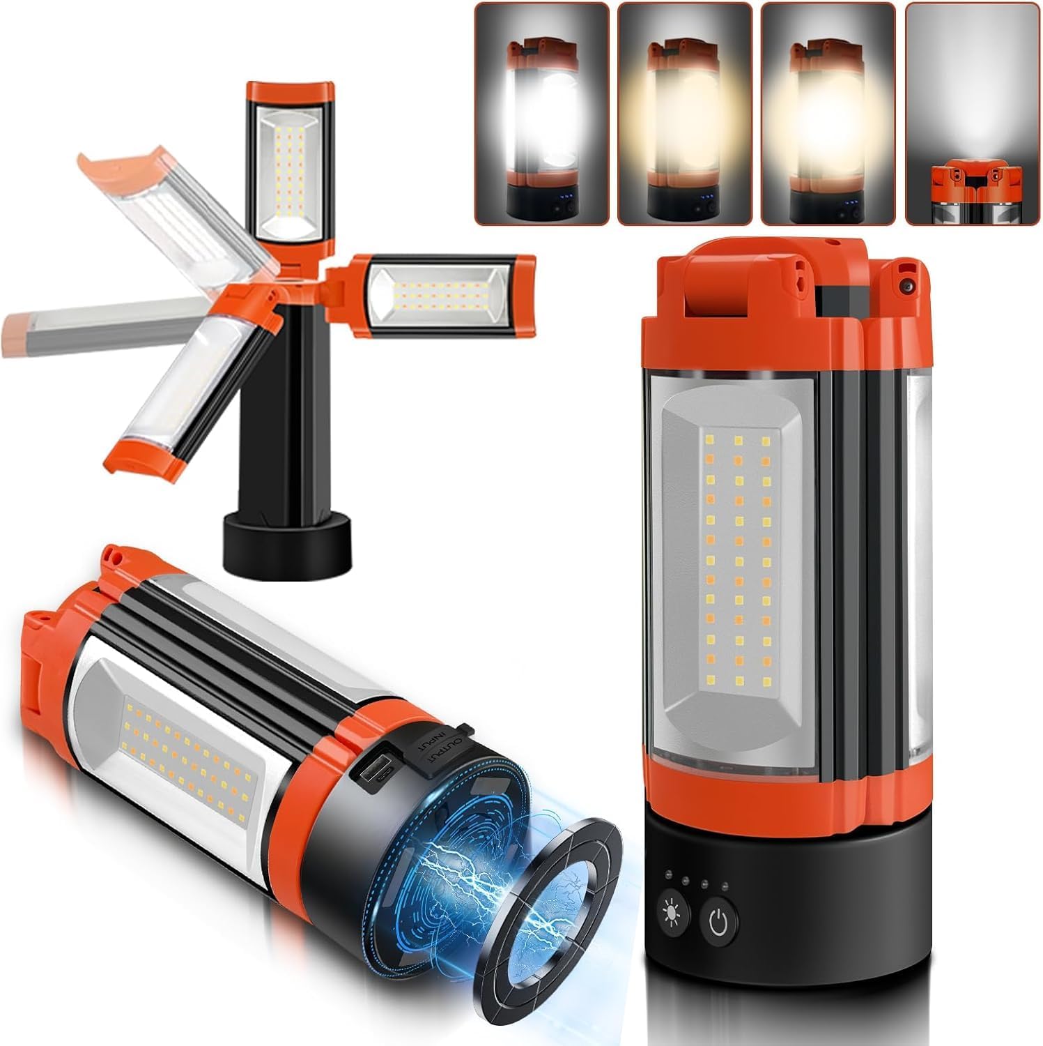 Rechargeable Camping Light , Magnetic Camping Lantern 3 Colors Work Light