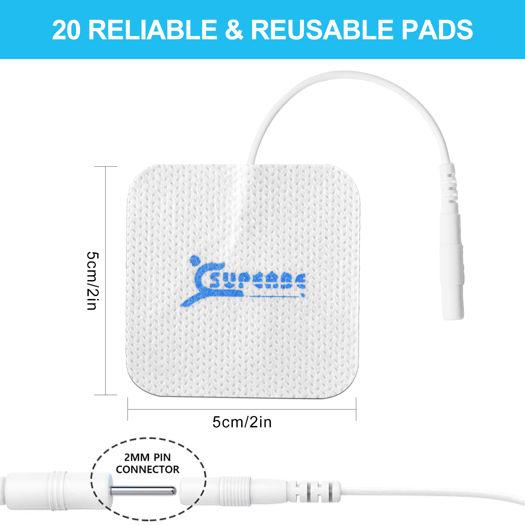 Elettrodi per Elettrostimolatore 50x50 mm 36 Pezzi, pad di ricambio autoadesivi e riutilizzabili, compatibili con dispositivi TENS/EMS, con connettore pin da 2 mm