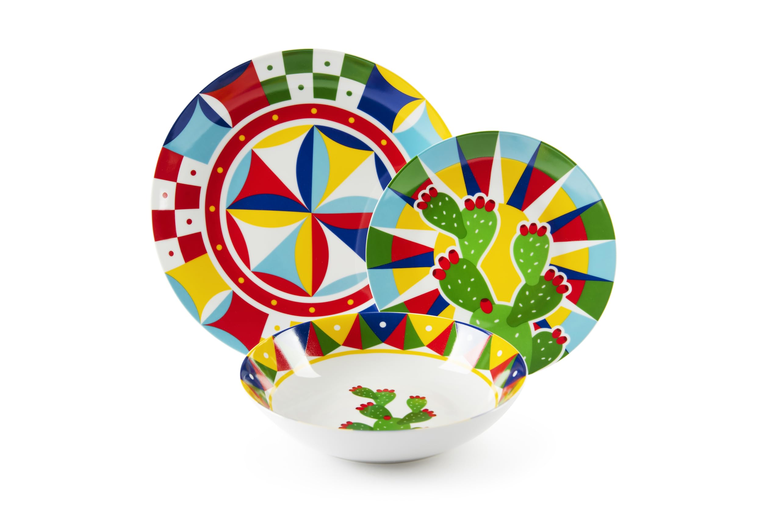Excelsa Sicilian Rhapsody Service de vaisselle, style sicilien, porcelaine, 18 pièces