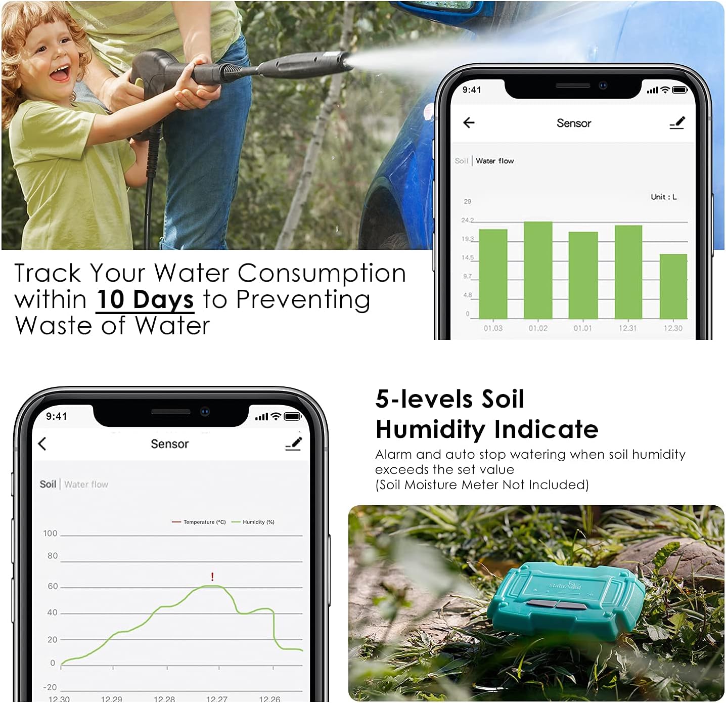 RAINPOINT app displaying soil sensor data