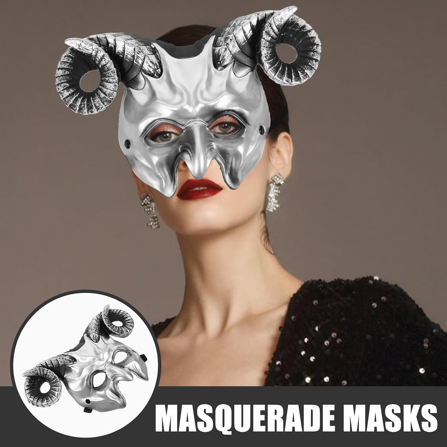 Goat Mask with Horn Goat Ram Horns Devil Mask Masquerad Animal Cosplay Half Face Headwear Carnival Party Prop Animal Head Bone Costume Accessories - Image 2