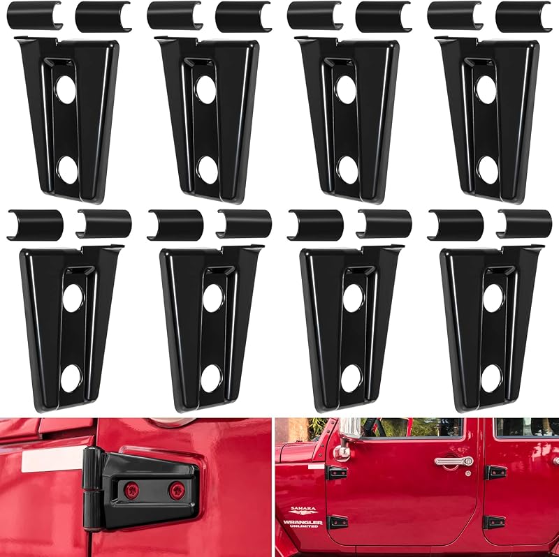 Moldura de acabamento para dobradiça da porta E-cowlboy em ABS preta para Jeep Wrangler JK JKU 2007 a 2018 – 8 unidades