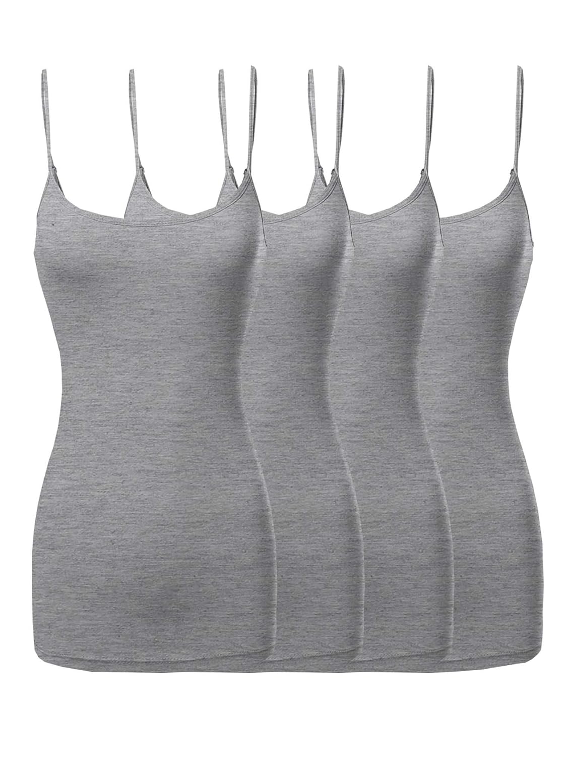 The Lovely Womens Juniors Basic Solid Long Length Adjustable Spaghetti Strap Tank Top 4PK - H Grey H