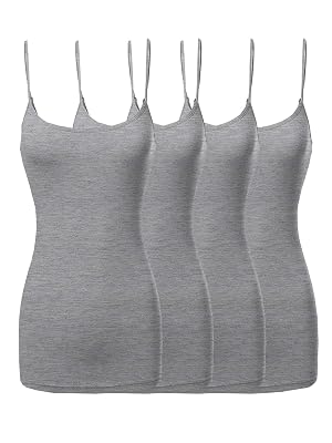 The Lovely Womens Juniors Basic Solid Long Length Adjustable Spaghetti Strap Tank Top 4PK - H Grey H