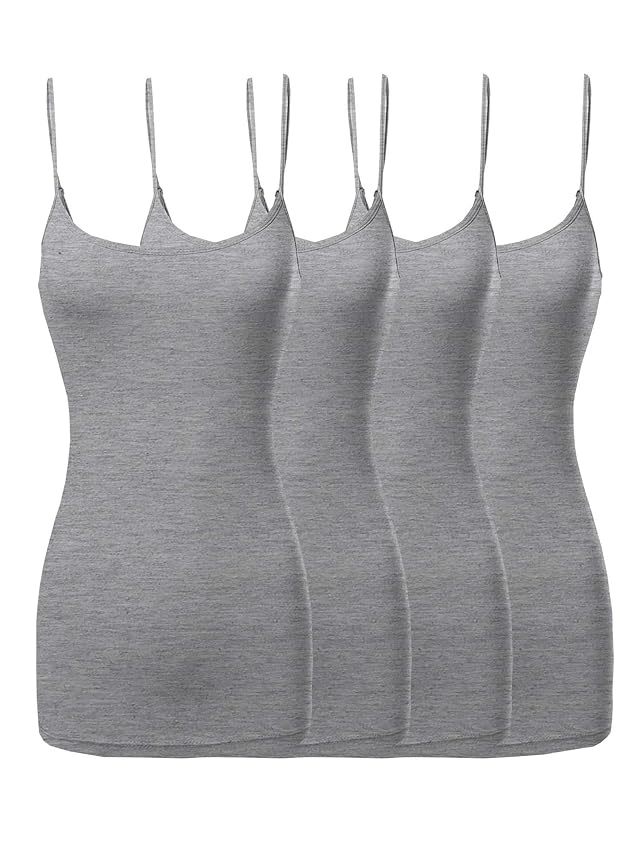 The Lovely Womens Juniors Basic Solid Long Length Adjustable Spaghetti Strap Tank Top 4PK - H Grey H