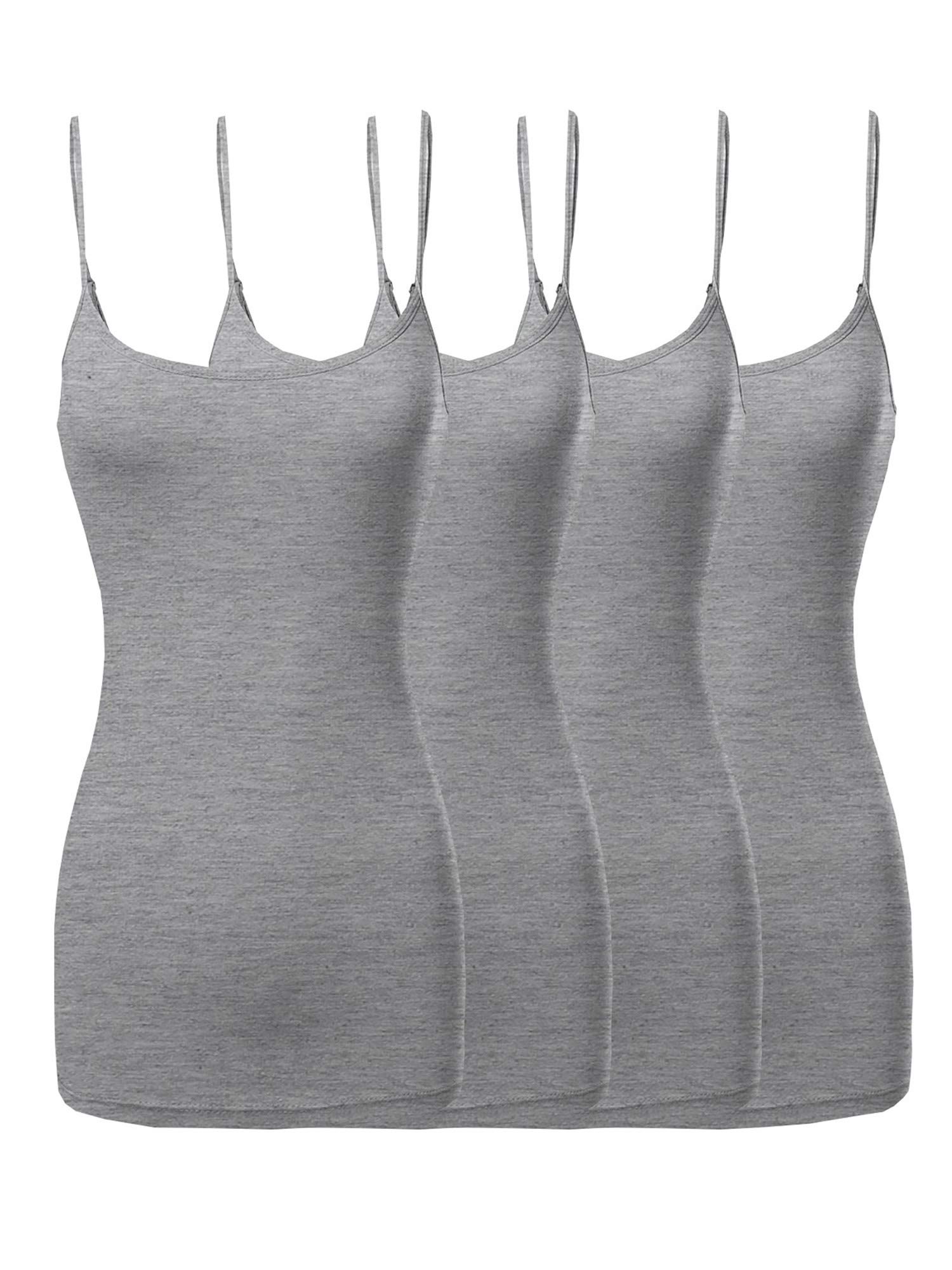 The Lovely Womens Juniors Basic Solid Long Length Adjustable Spaghetti Strap Tank Top 4PK - H Grey H