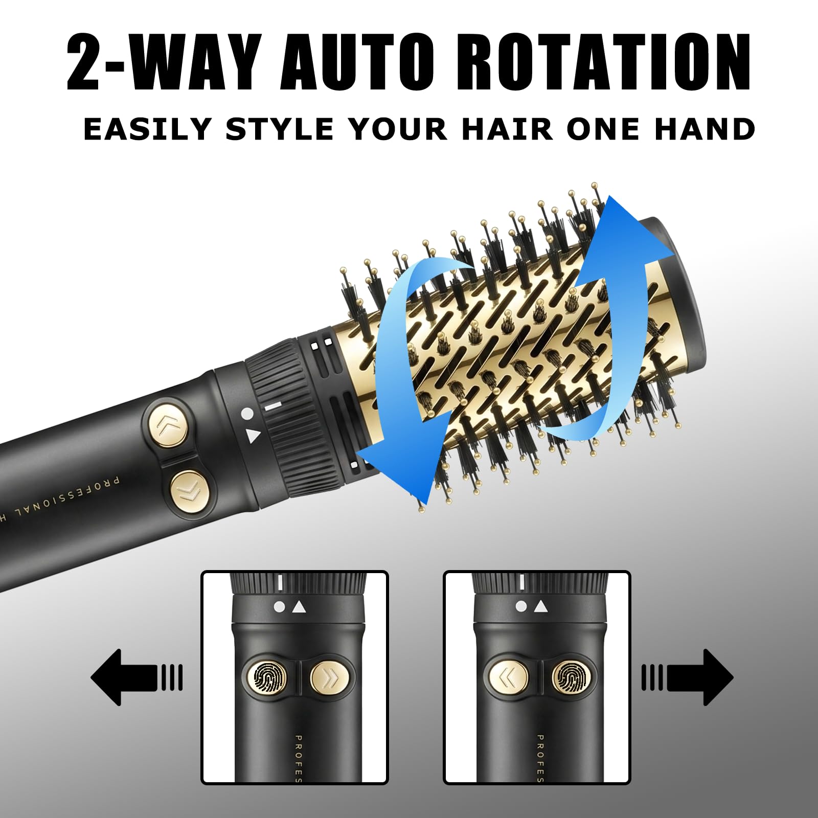 VGR 480 Spazzola Asciugacapelli Rotante 2 in 1 setole 32 mm e 50 mm, Spazzola ad Aria Calda Automatica, Spazzola Elettrica styling capelli 1200 W cavo girevole 360°, Nera