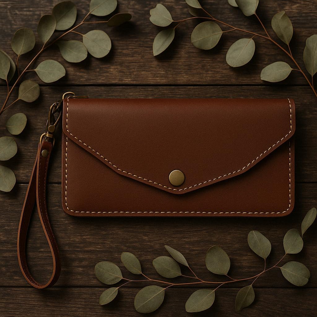 Leather Money Bag Wallet for Women Reusable Budget Organizer Retro Clutch Wallet Vintage Cash Envelope Continental Wallet Travel Currency Organizer Handmade Long Utility Pouch (Wine)