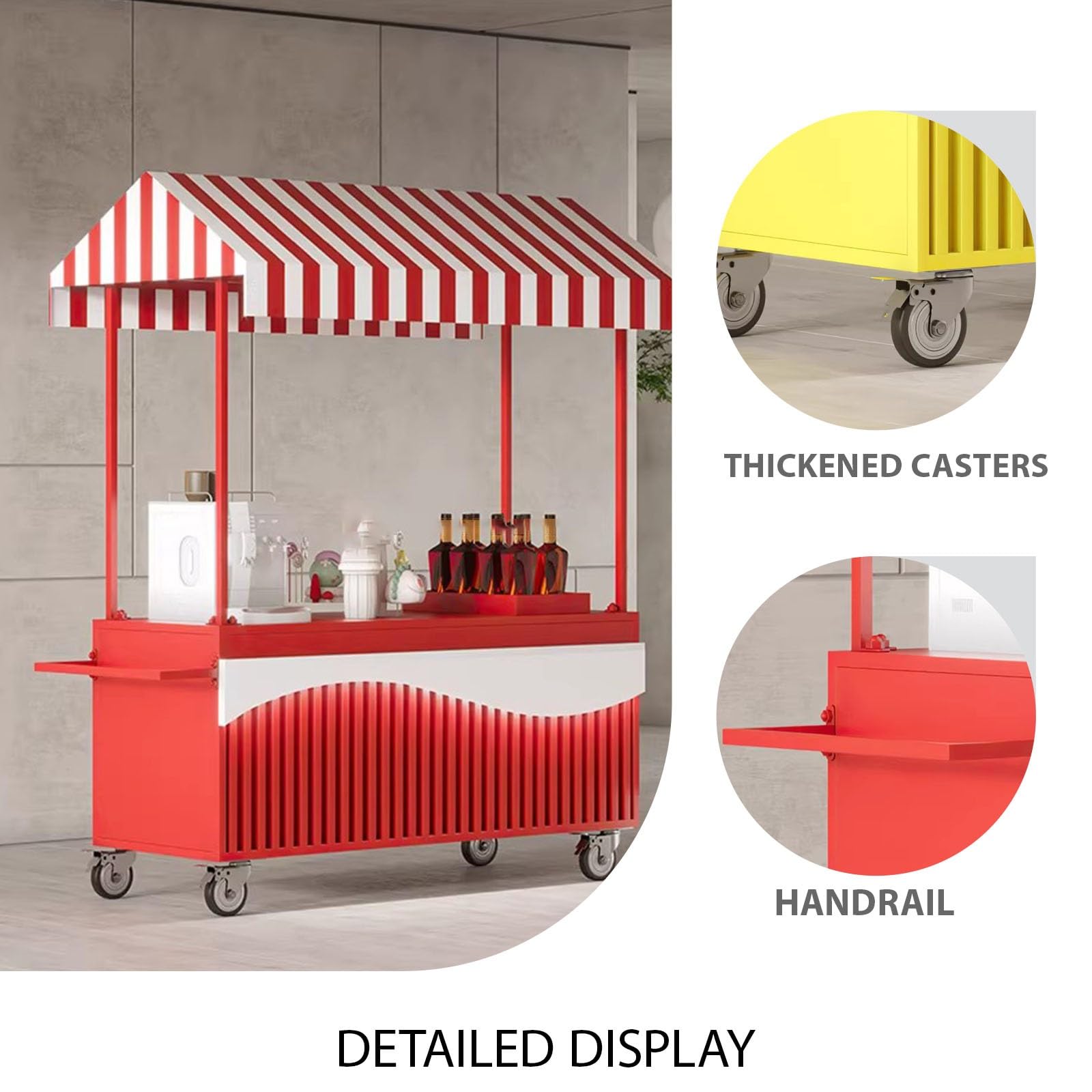 Móvil de Venta Ambulante de Comida,Genérico Puesto de Mercado con toldo,Amplia Superficie de Trabajo, Pintura horneada a Alta Temperatura,para Tiendas minoristas en Calles.(Blauw,120 * 60 * 200cm)