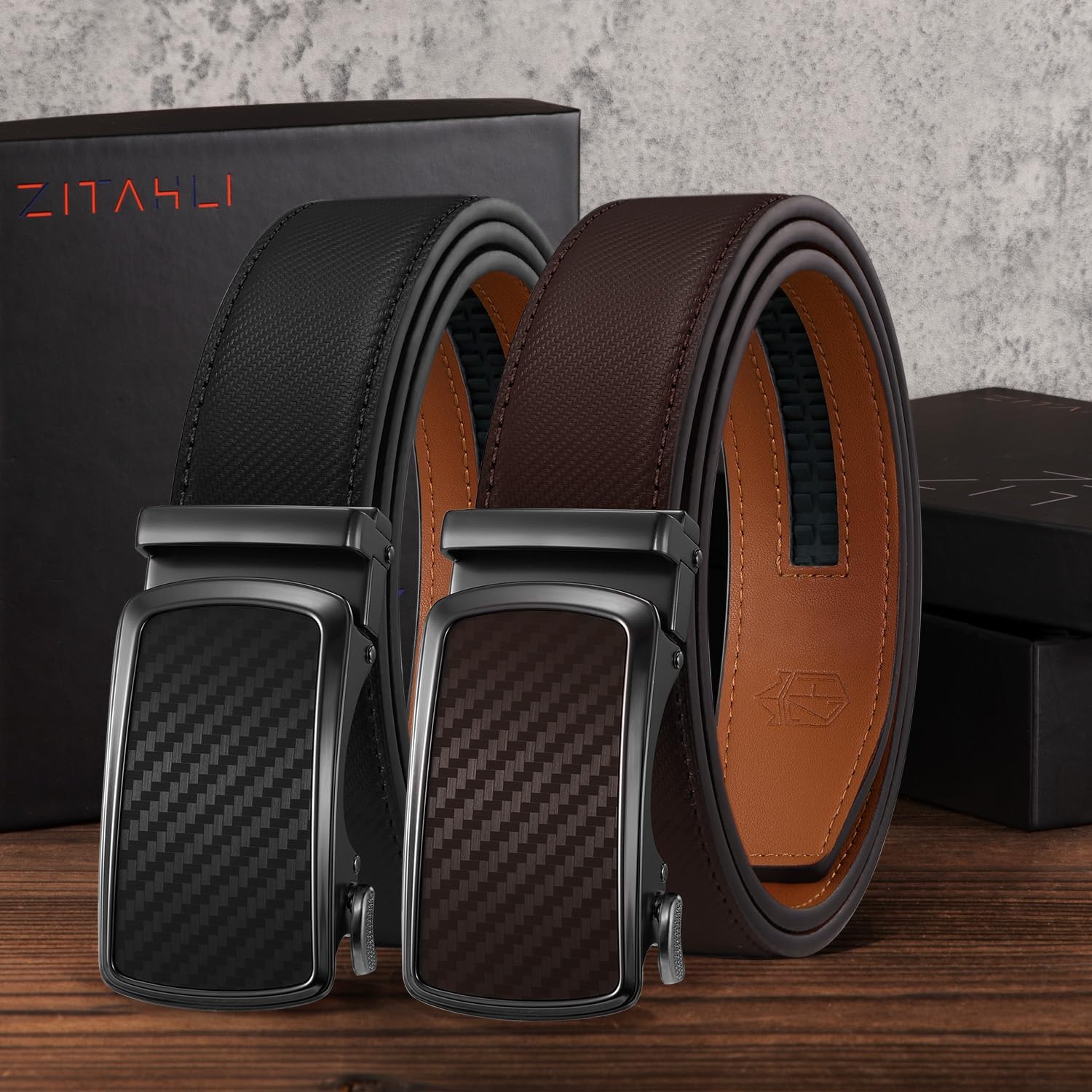 Zitahli Men Belt 2 Pack - Customizable Fit Leather Black Brown Adjustable Ratchet Belt for men Dress Casual Golf,Gift for men - Image 6