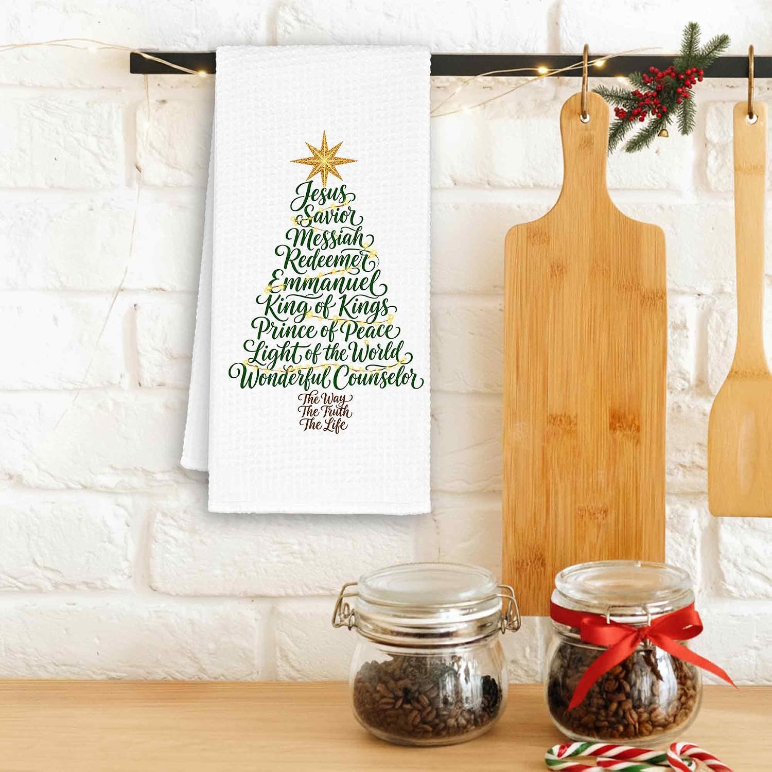 Christian Christmas Tree Name of Jesus Kitchen Towels Home 16x24in image 2