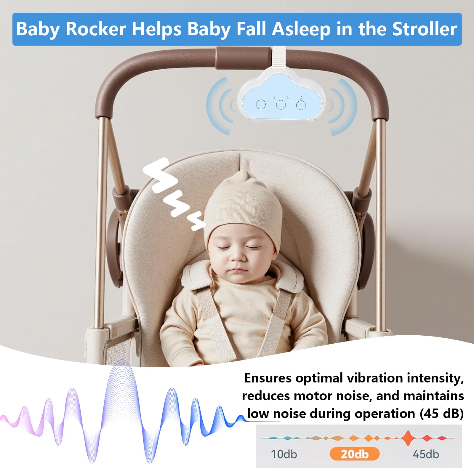 Baby Rocker 2025 Origin Design Rocker Rechargeable Wsparcie dla niemowląt, 3 poziomy intensywności i 30-60-90 minut timer, pasuje do wszystkich wózków dziecięcych