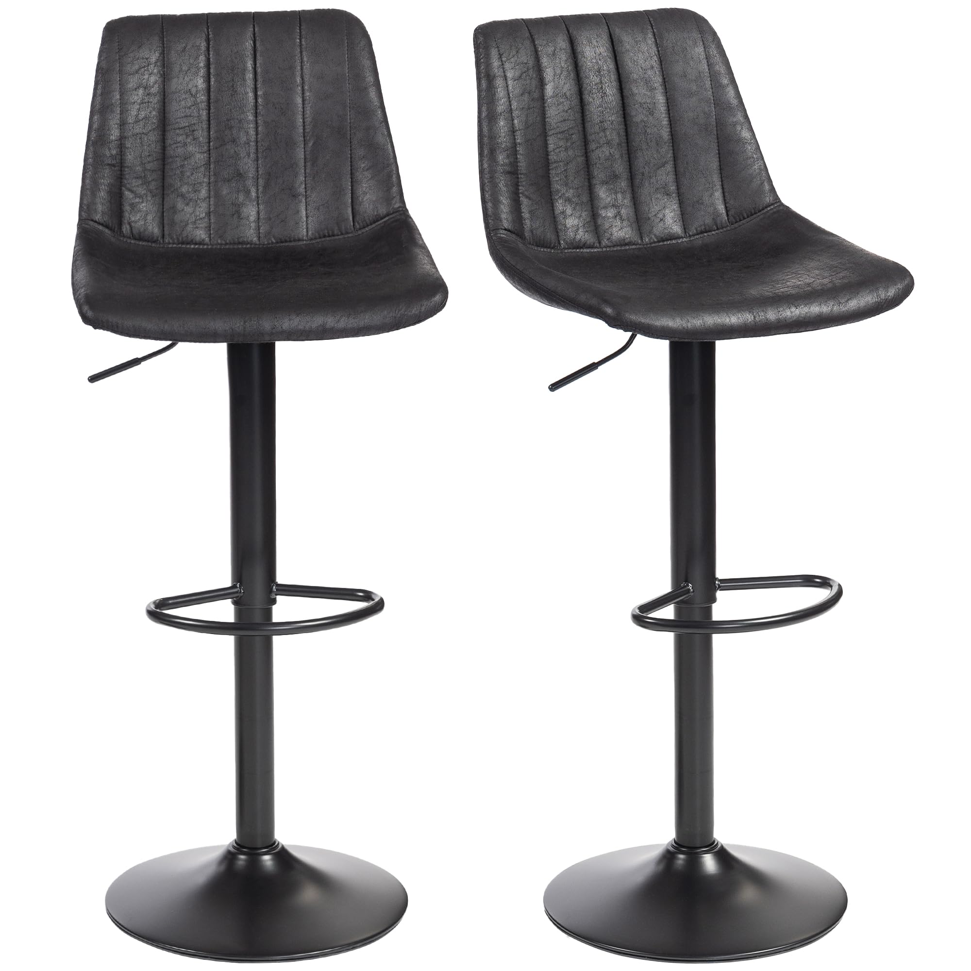 HOMCOM Bar Stools Set of 2 - Swivel Adjustable Chairs with Backrest - Black