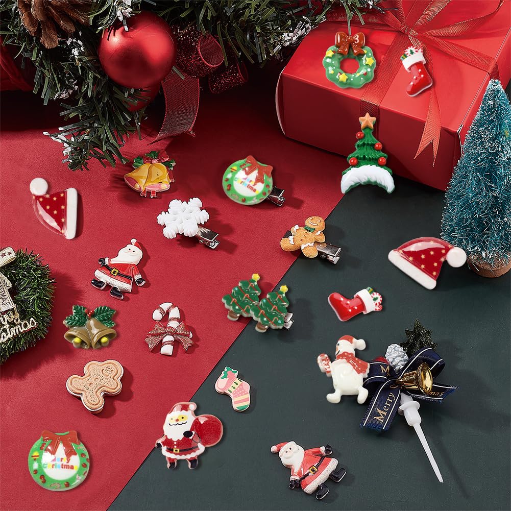 Lot De 36 Cabochons En Résine De Noël - 12 Styles (Père Noël, Renne, Bonhomme De Neige...) - Pour Décorations Et DIY