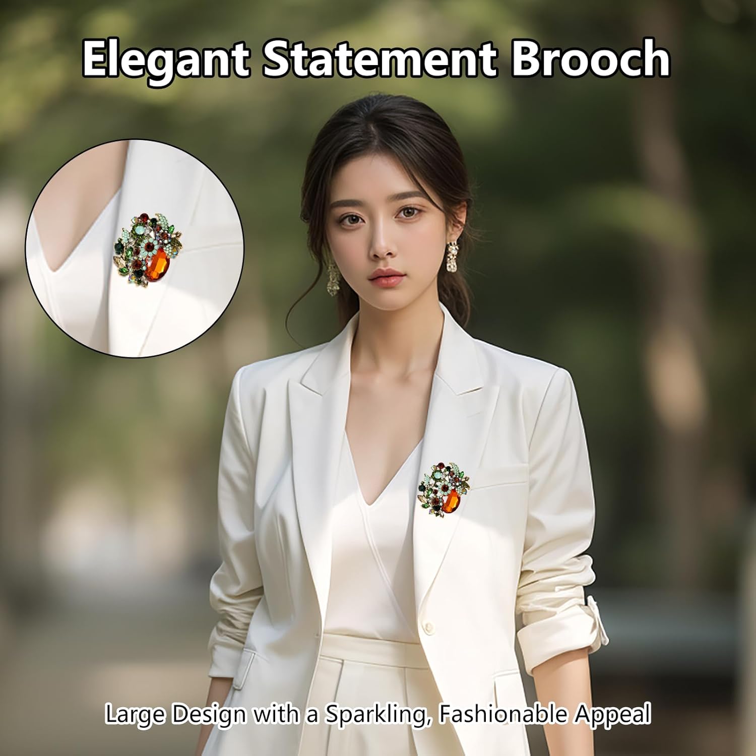 Gold Brooches for Women Vintage Floral Champagne Rhinestone Brooch and Pins Jewelry Link Pin Womens Accessory for Scarf Dress Hat Elegant for Women's Outfits - Image 3