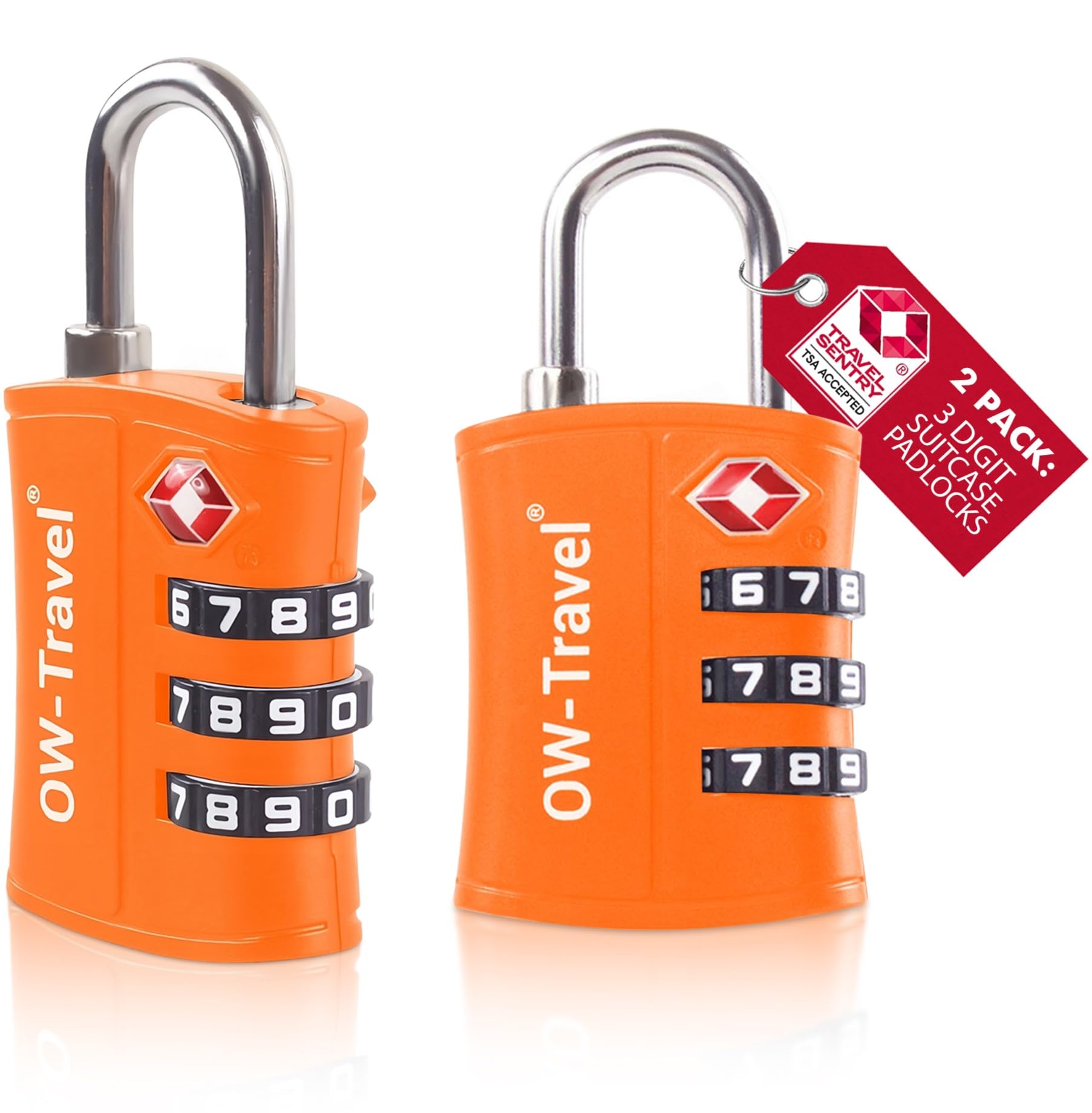 OW-Travel TSA Approved Luggage Locks Suitcase Locks (2 Pack Orange) ABS Plastic 3 Digit Security Suitcase Padlock. Travel Bag Combination Luggage Padlocks for Suitcases. TSA Travel Lock for Bags Cases