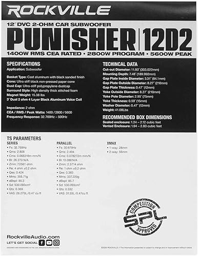 Miniatura 6 de Rockville Punisher 12D2 - Paquete de subwoofer para automóvil de competición de 12 pulgadas y 5600 vatios con caja ventilada Rockville RBS12 y kit