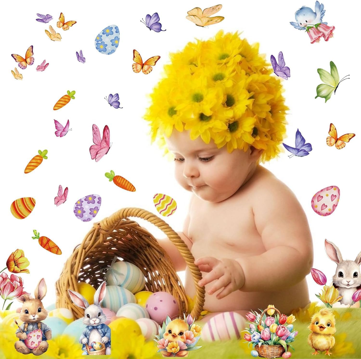 Adesivi Pasquali per Finestre, SILARLAIT Vetrofanie Pasquali, Elettrotostico & Riutilizzabile & Rimovibili, Adesivi Pasqua Finestre Decorativi, Decorazioni Pasquali per Finestre & Vetrine (Fiore