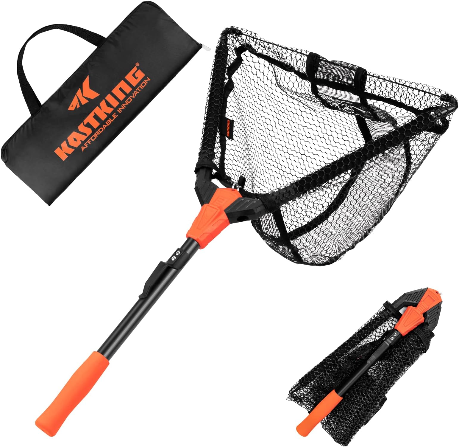 Pontus Fish Landing Net, Foldable, Extendable, Lightweight & Portable, Fish-friendly Mesh, Orange, Nylon