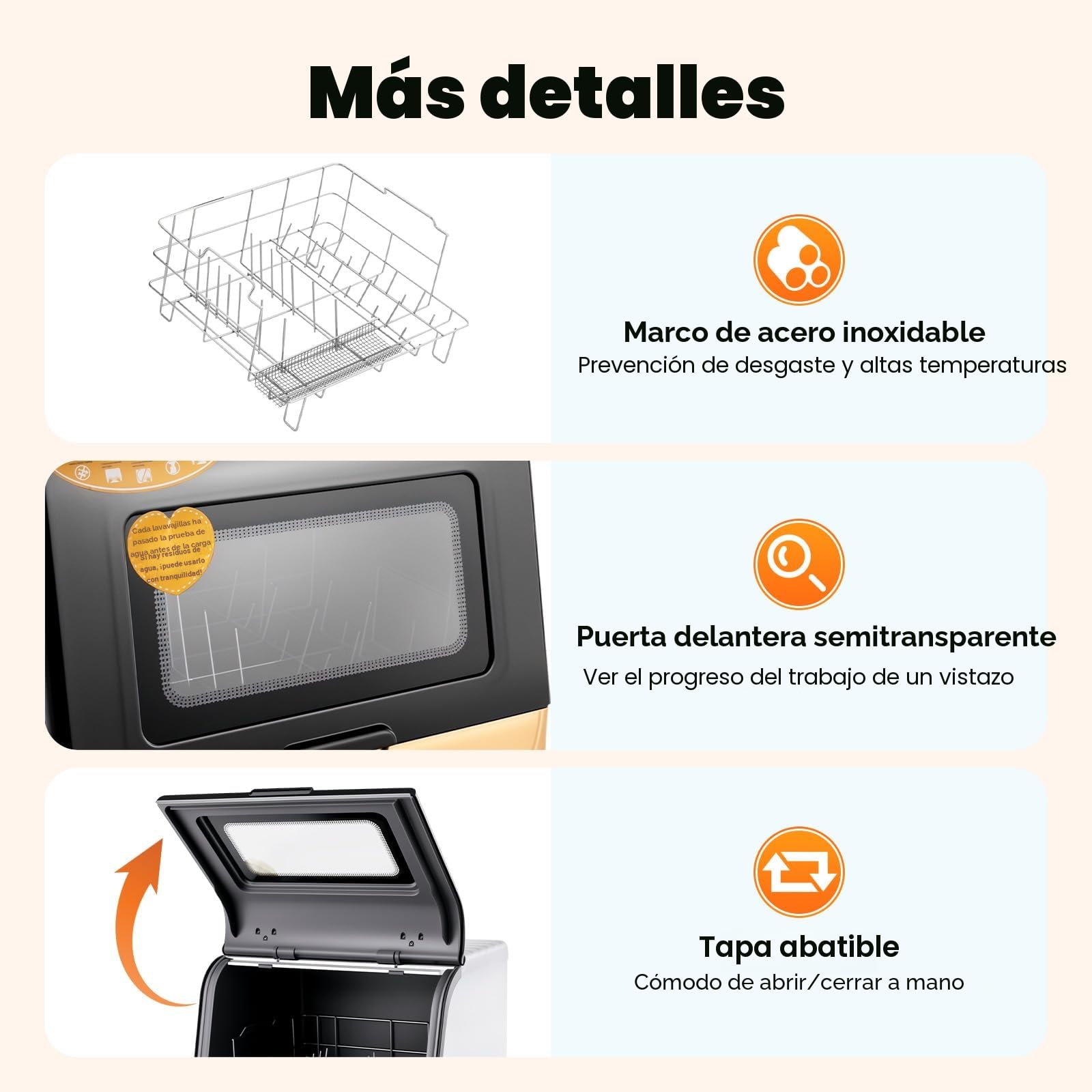 Mini Lavavajillas 800W, Lavavajillas de mesa con 5 programas y boquilla giratoria de 360°, control táctil, Lavavajillas de mesa con 2 modos de lavado y pantalla LED, Perfectamente Simple para Casas