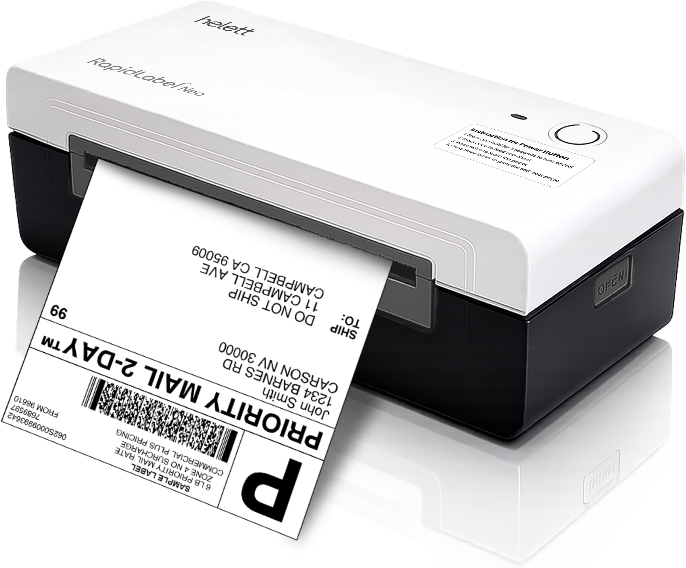 helett® RapidLabel™ Neo Bluetooth + USB 4×6 Thermal Shipping Label Printer (Barcode) | Adjustable Label Size | 203 DPI | 152mm/s | Windows, Mac, Linux & Chrome OS | White | 1-Year Warranty