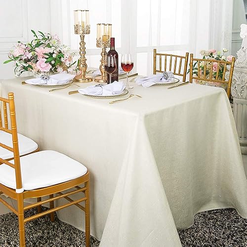 Wedding Linens Inc. Manteles rectangulares de lino sintético de 90 x 156 pulgadas, manteles de lino de poliéster con lentejuelas para restaurante,
